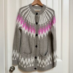 Abercrombie & Fitch Grey, Cream & Pink Fair Isle Wool Blend Cardigan. Size S